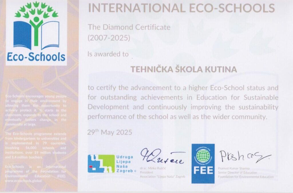 Susret međunarodnih Ekoškola Republike Hrvatske – Tehnička škola Kutina Dijamantni status 3